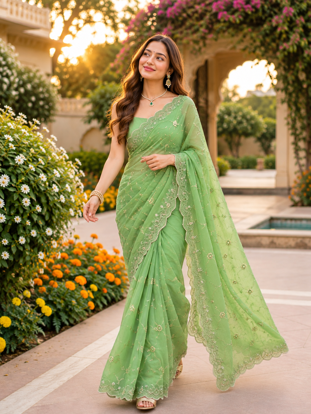 Rosé Soft Vari Chiffon Saree | Sequin & Bead Embroidery