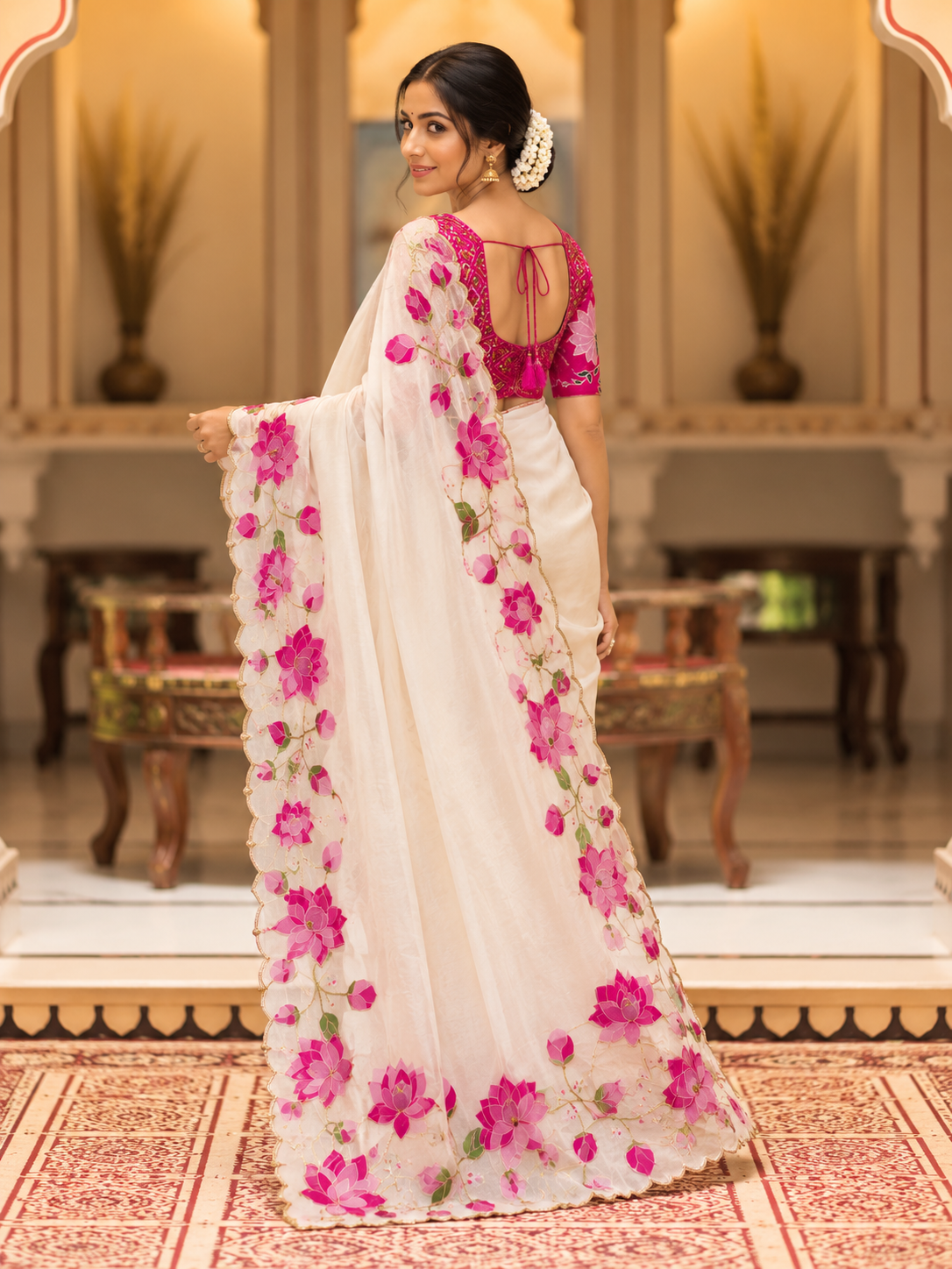 Kashika Tebby Silk Saree | Digital Floral Print & Katdana Work
