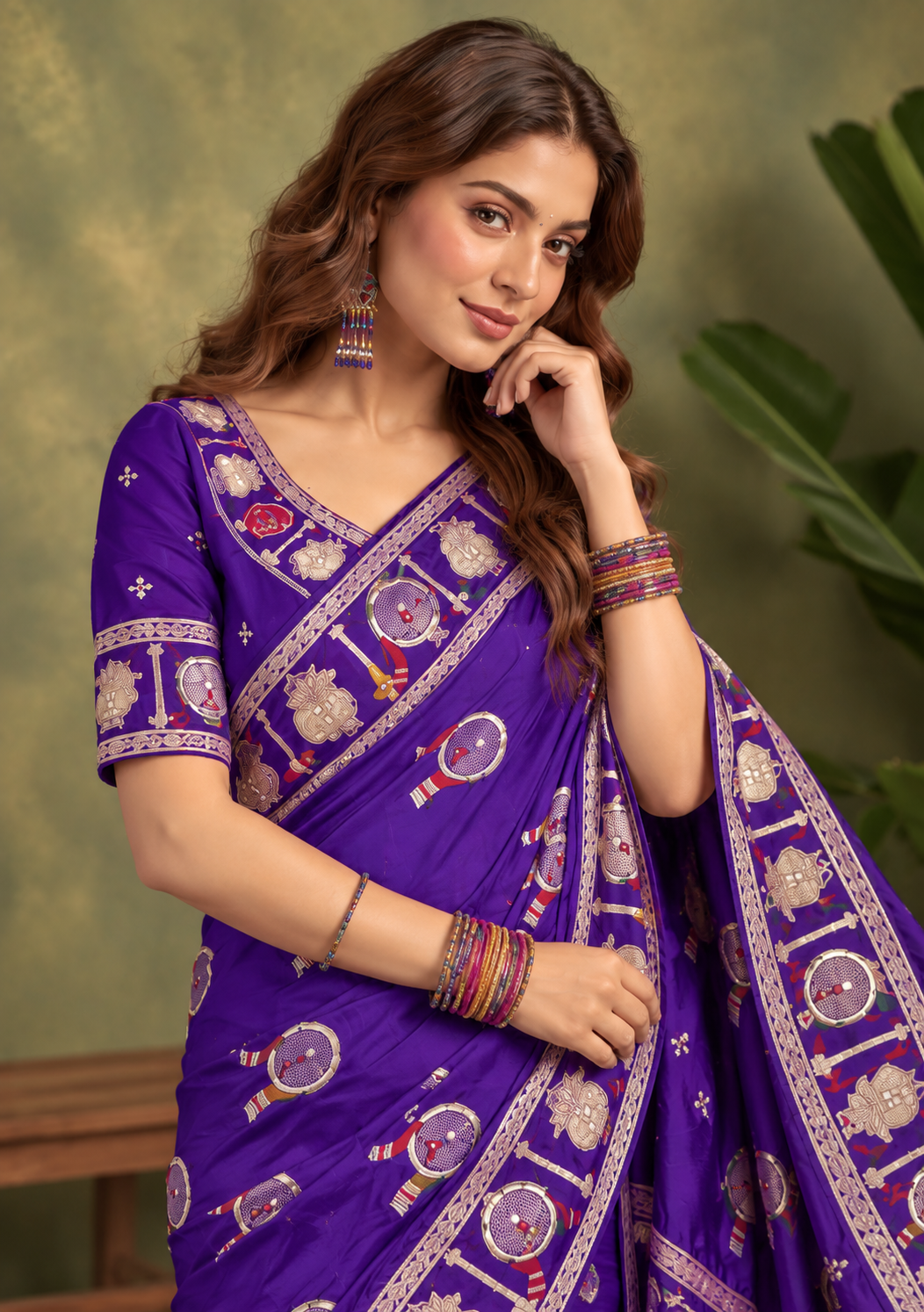 Chand Riwaaz Dola Viscose Saree | Meena Weave & Mirror Work