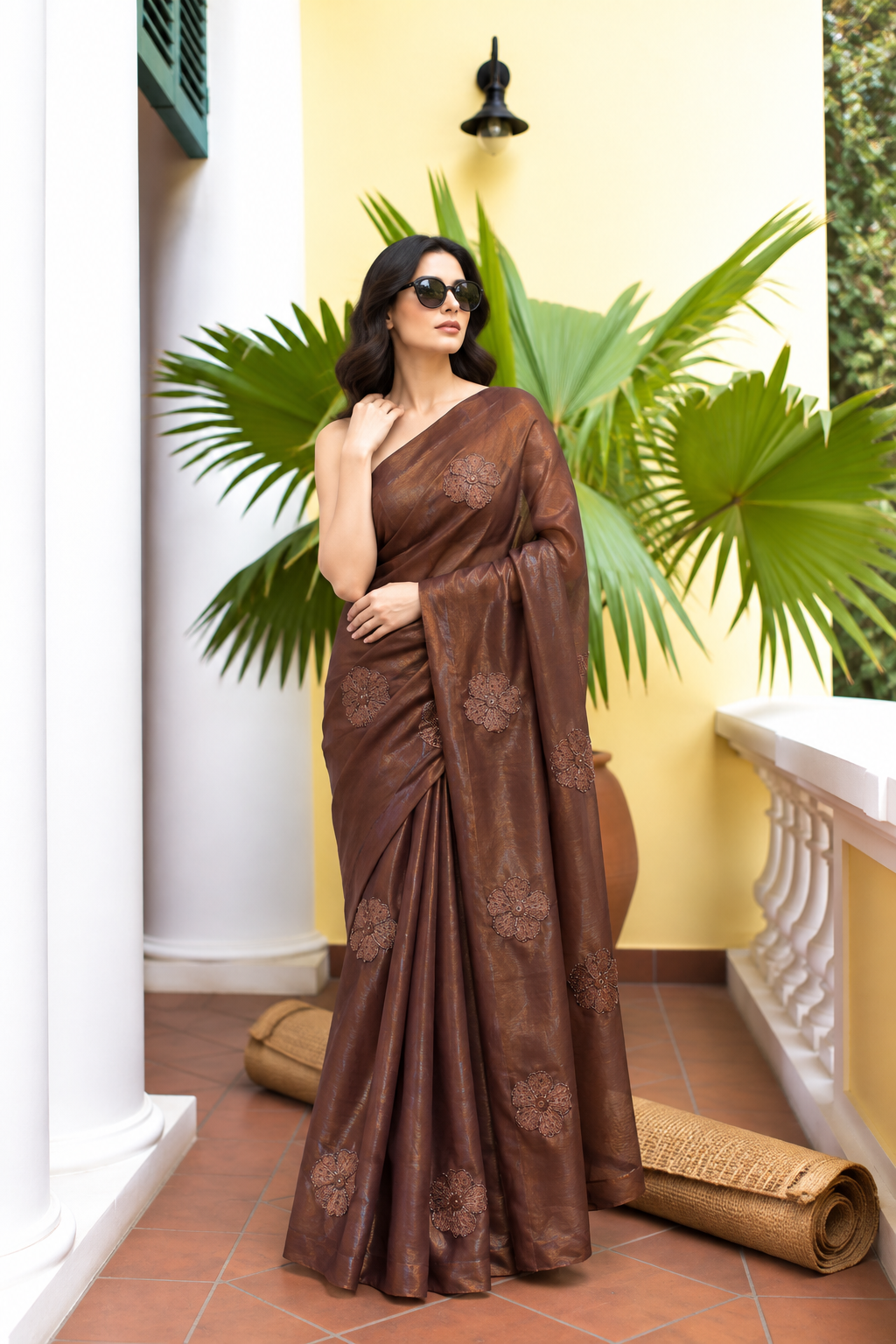 Grace Space Satin Saree | Floral Sequin Embroidery