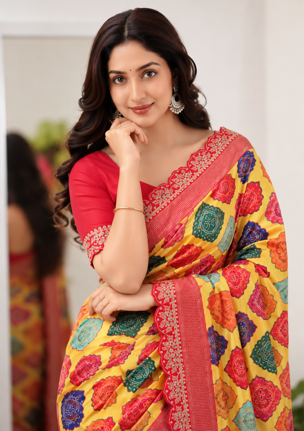 Dola Opulence Banarasi Saree | Multicolour Digital Print & Sequin Border