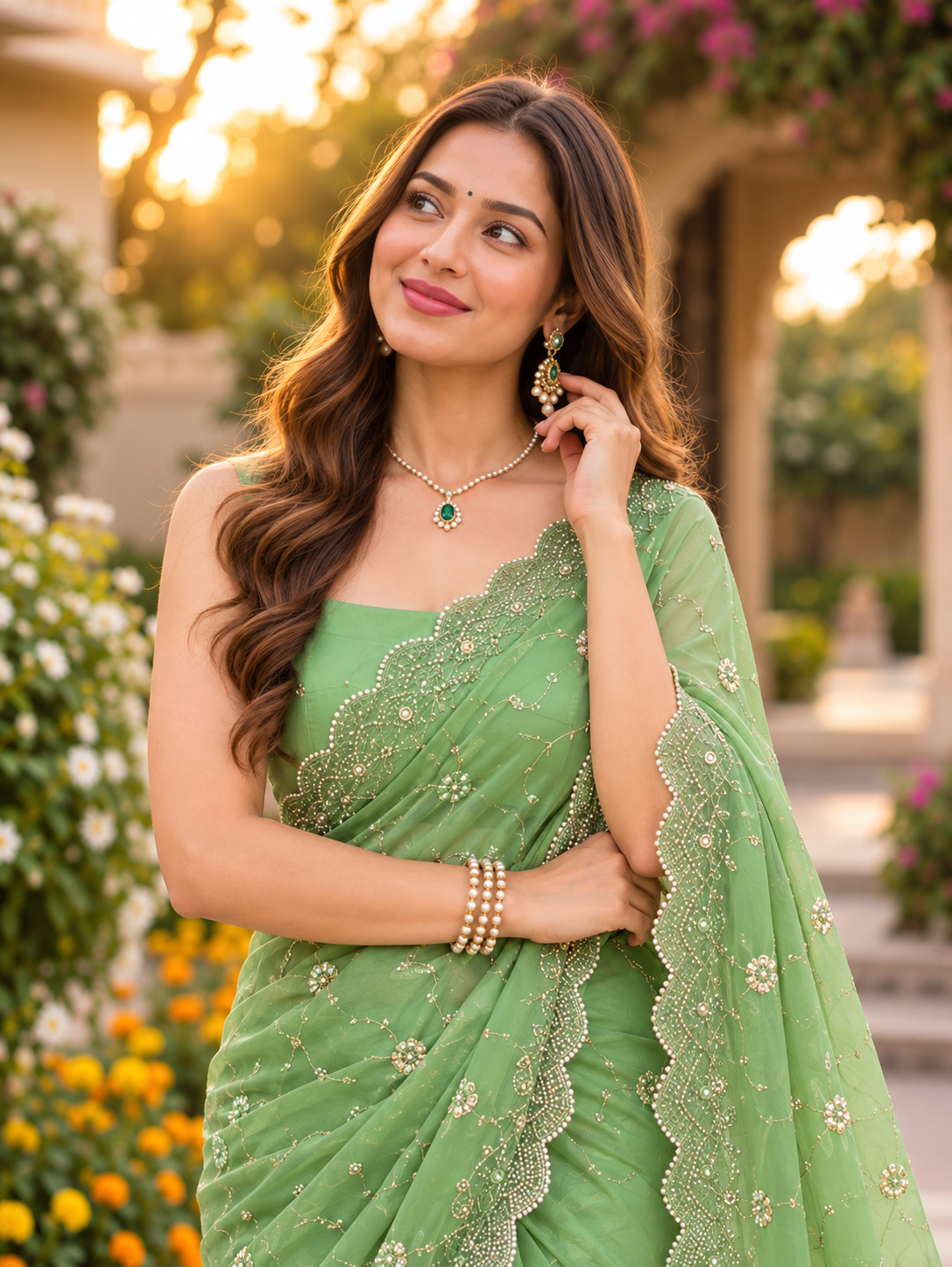 Rosé Soft Vari Chiffon Saree | Sequin & Bead Embroidery