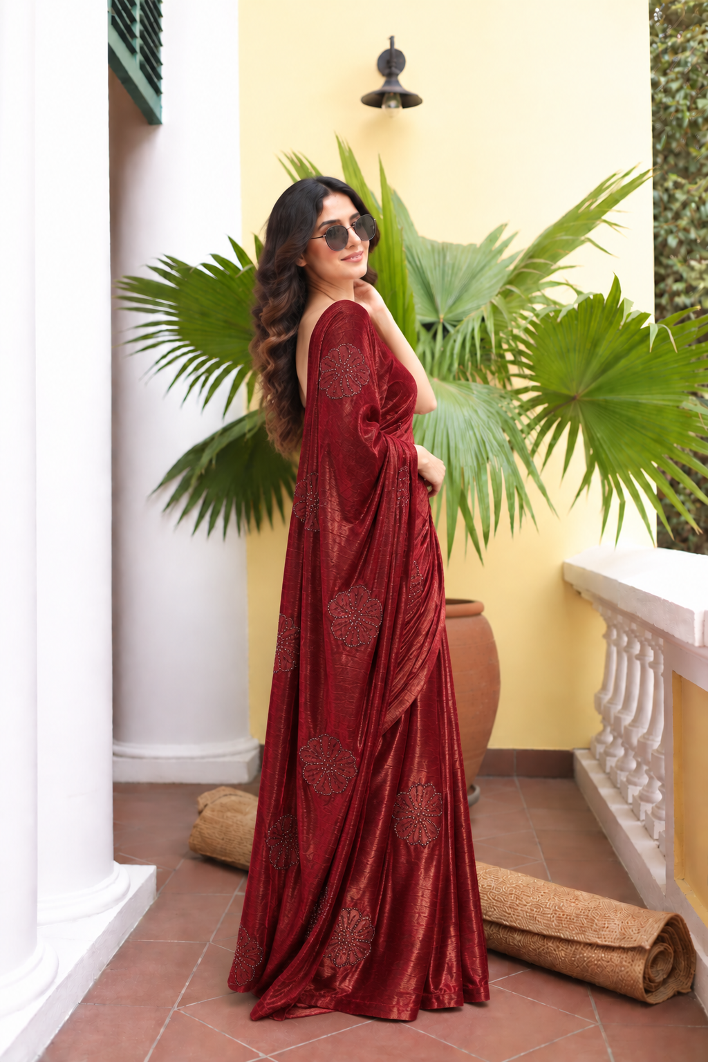 Grace Space Satin Saree | Floral Sequin Embroidery
