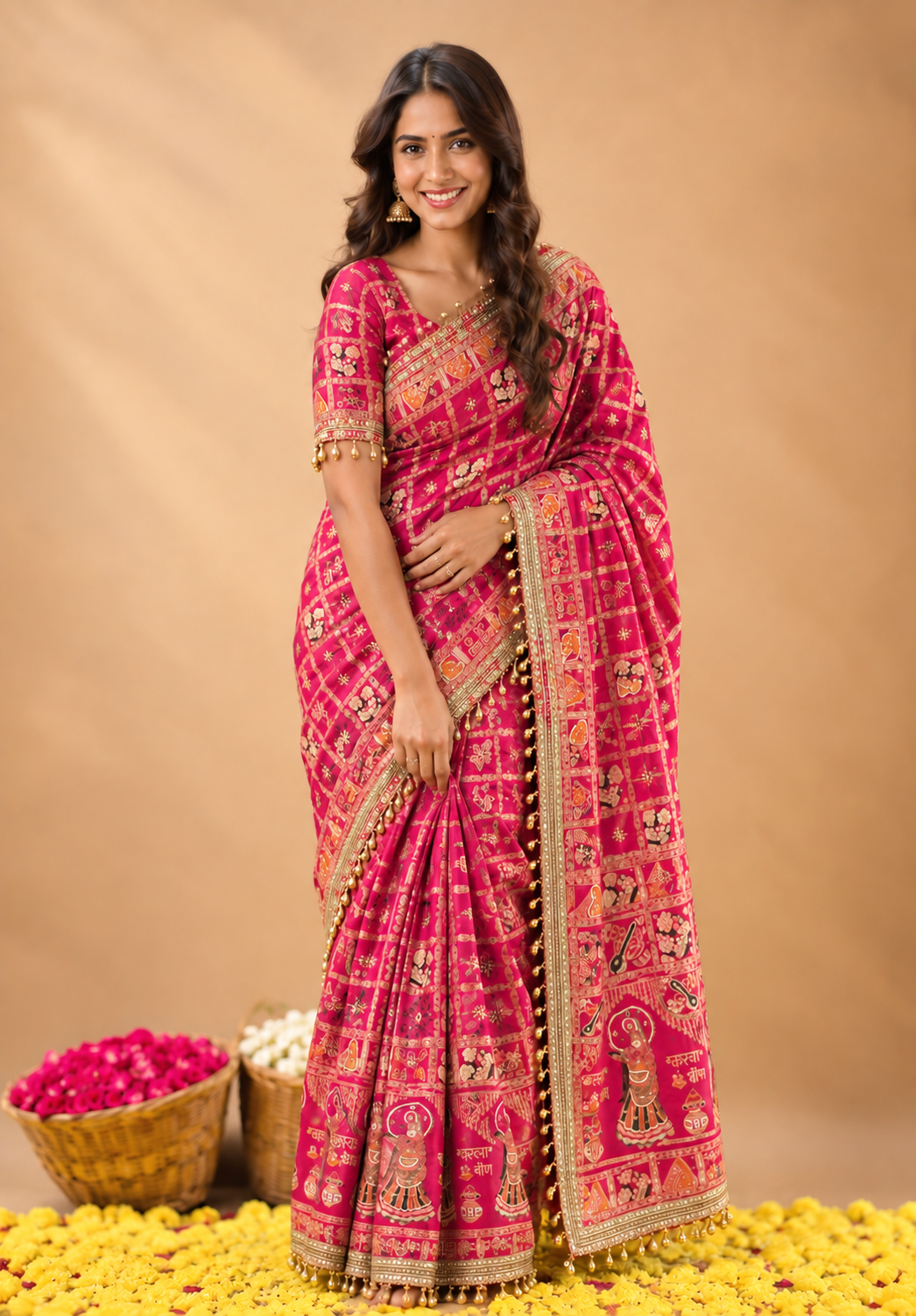 Suhag Riwaaz Dola Viscose Saree | Meena Weave & Mirror Work
