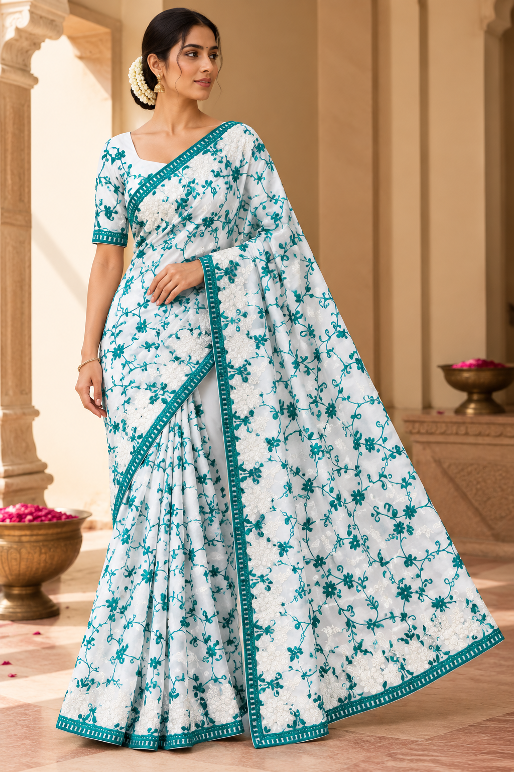 Kashida Georgette Saree | Chikankari & Cutwork Embroidery