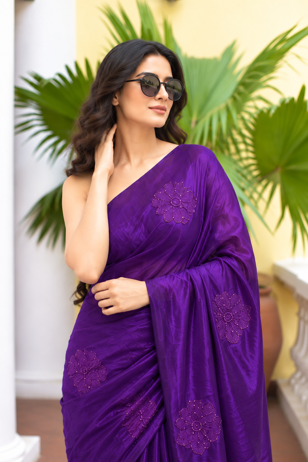 Grace Space Satin Saree | Floral Sequin Embroidery