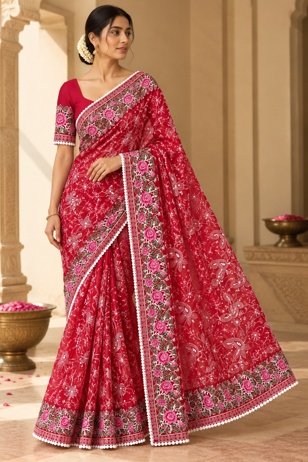 Nayab Georgette Saree | Multicolour Chikankari Embroidery