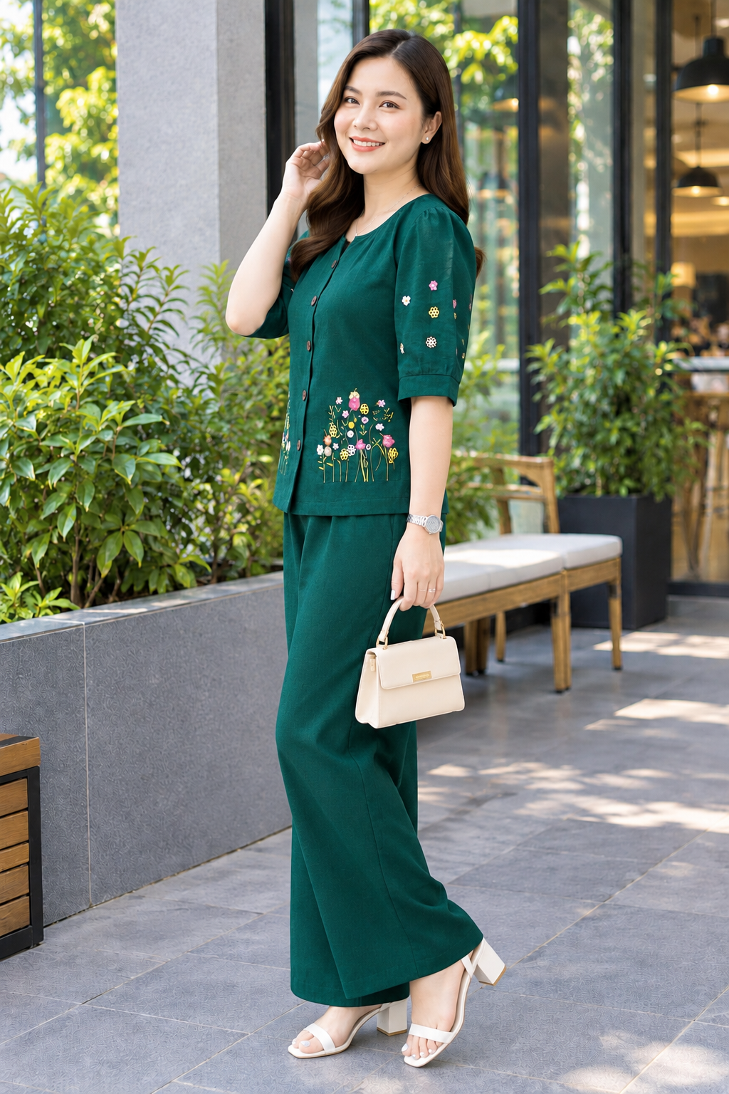Dark Green Petal & Poise Co-Ord Set
