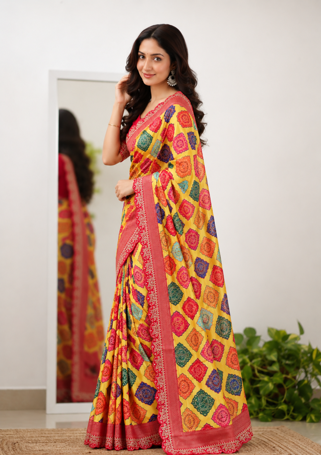 Dola Opulence Banarasi Saree | Multicolour Digital Print & Sequin Border