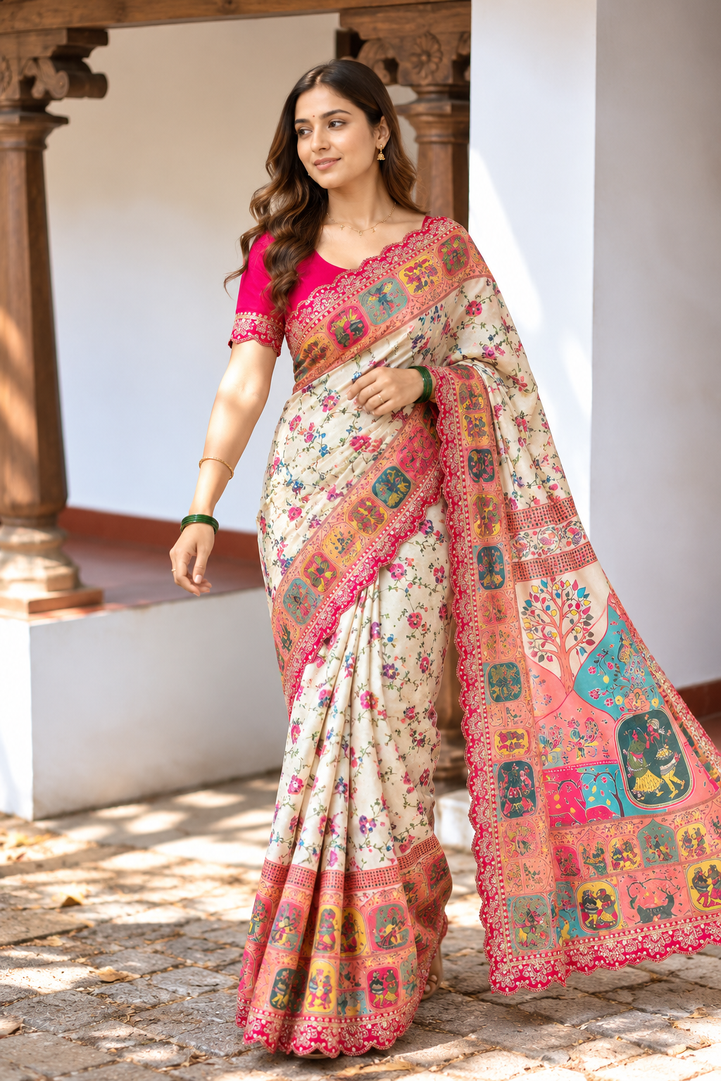 Virasa Designer Dola Banarasi Saree | Gujarat Heritage Digital Print