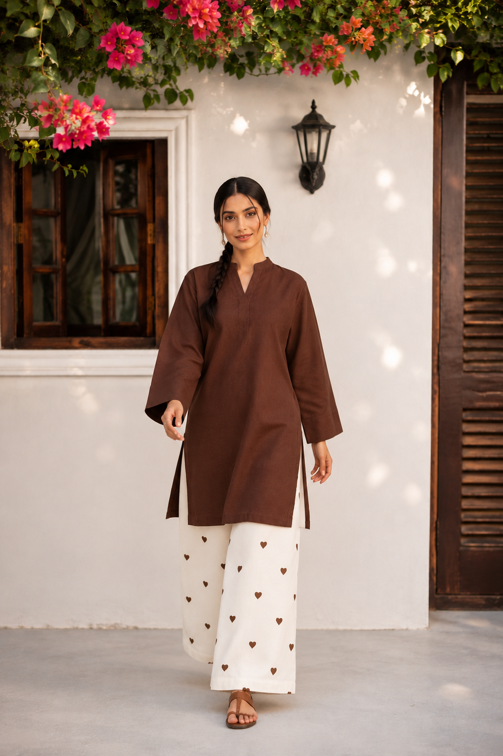Little Heart Co-Ord Set – Cocoa Brown & Ivory