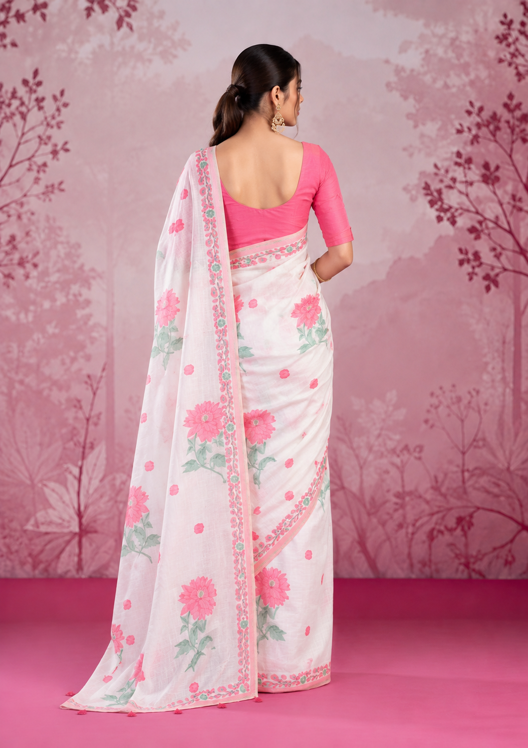 Mogra Soft Muga Cotton Saree | Jamdani Woven Border & Resham Butta