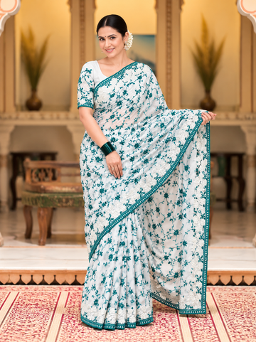 Kashida Georgette Saree | Chikankari & Cutwork Embroidery
