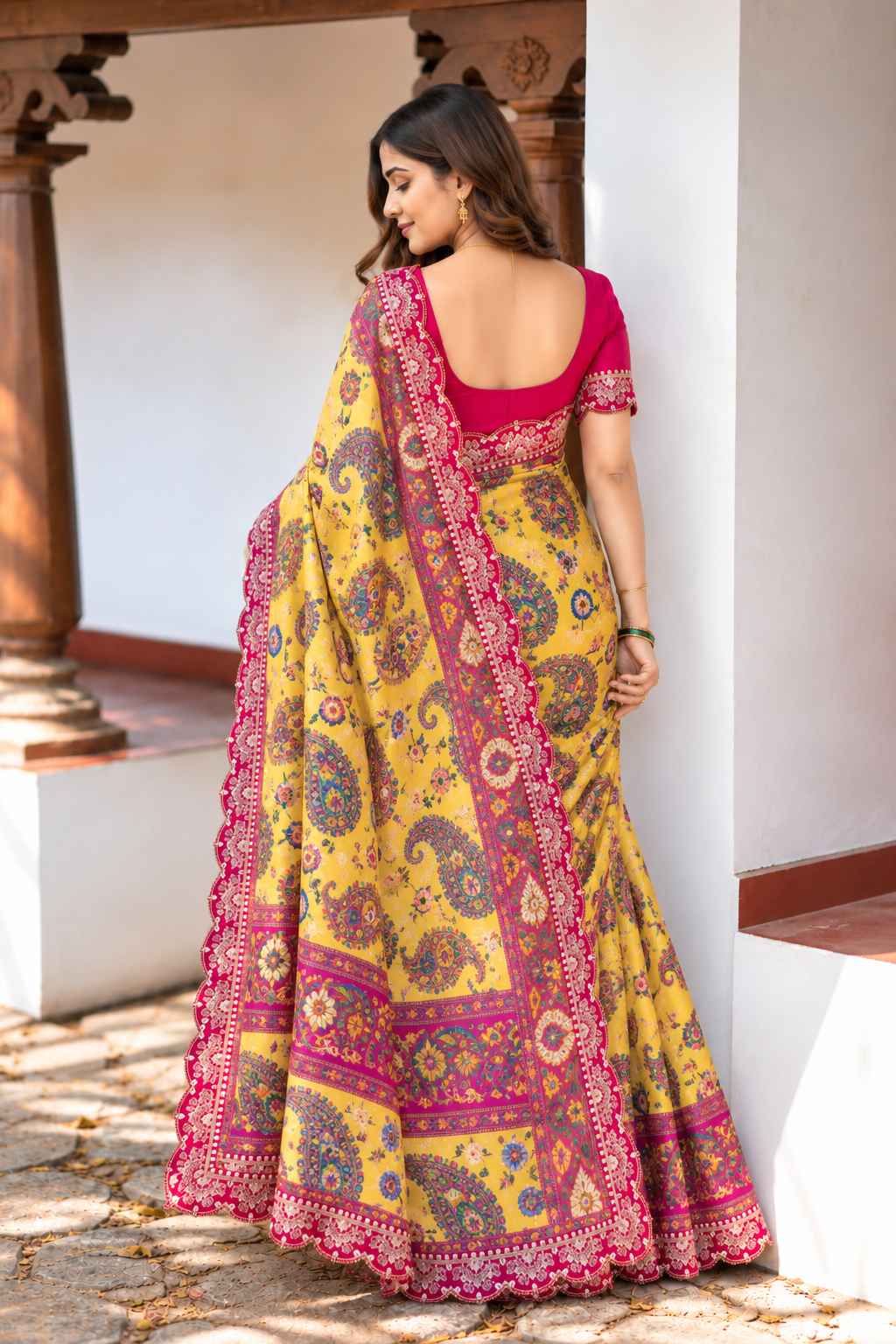 Riwaayat Designer Dola Banarasi Saree | Digital Print & Sequin Border