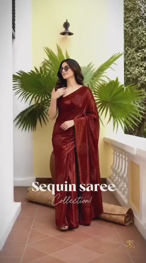 Grace Space Satin Saree | Floral Sequin Embroidery