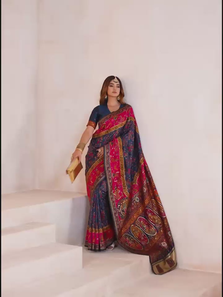 Pashmina Silk Saree with Kashmiri Thread Woven Pallu