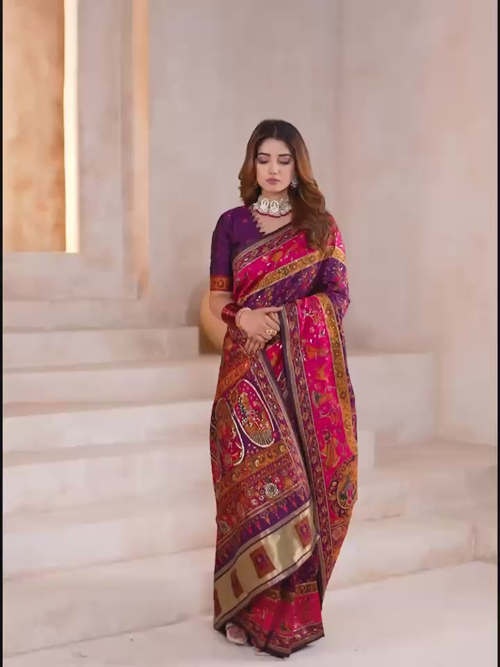 Pashmina Silk Saree with Kashmiri Thread Woven Pallu