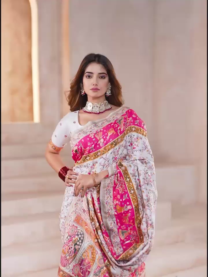 Pashmina Silk Saree with Kashmiri Thread Woven Pallu