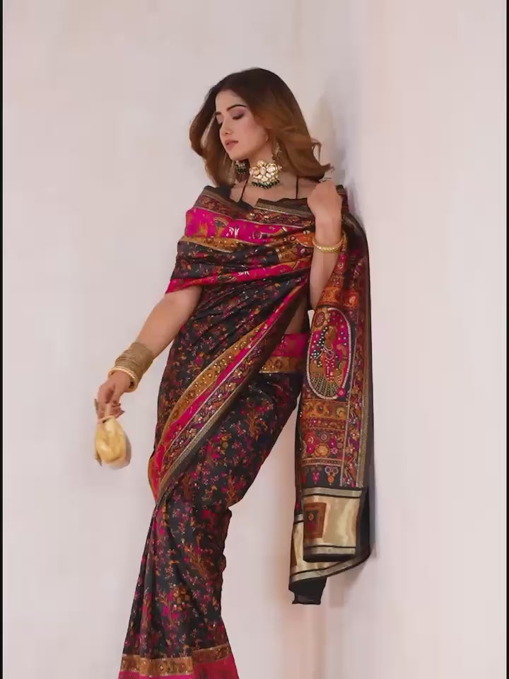 Pashmina Silk Saree with Kashmiri Thread Woven Pallu