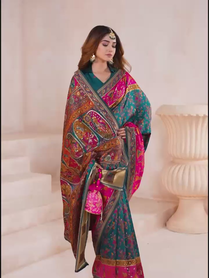 Pashmina Silk Saree with Kashmiri Thread Woven Pallu