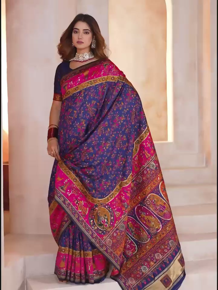 Pashmina Silk Saree with Kashmiri Thread Woven Pallu